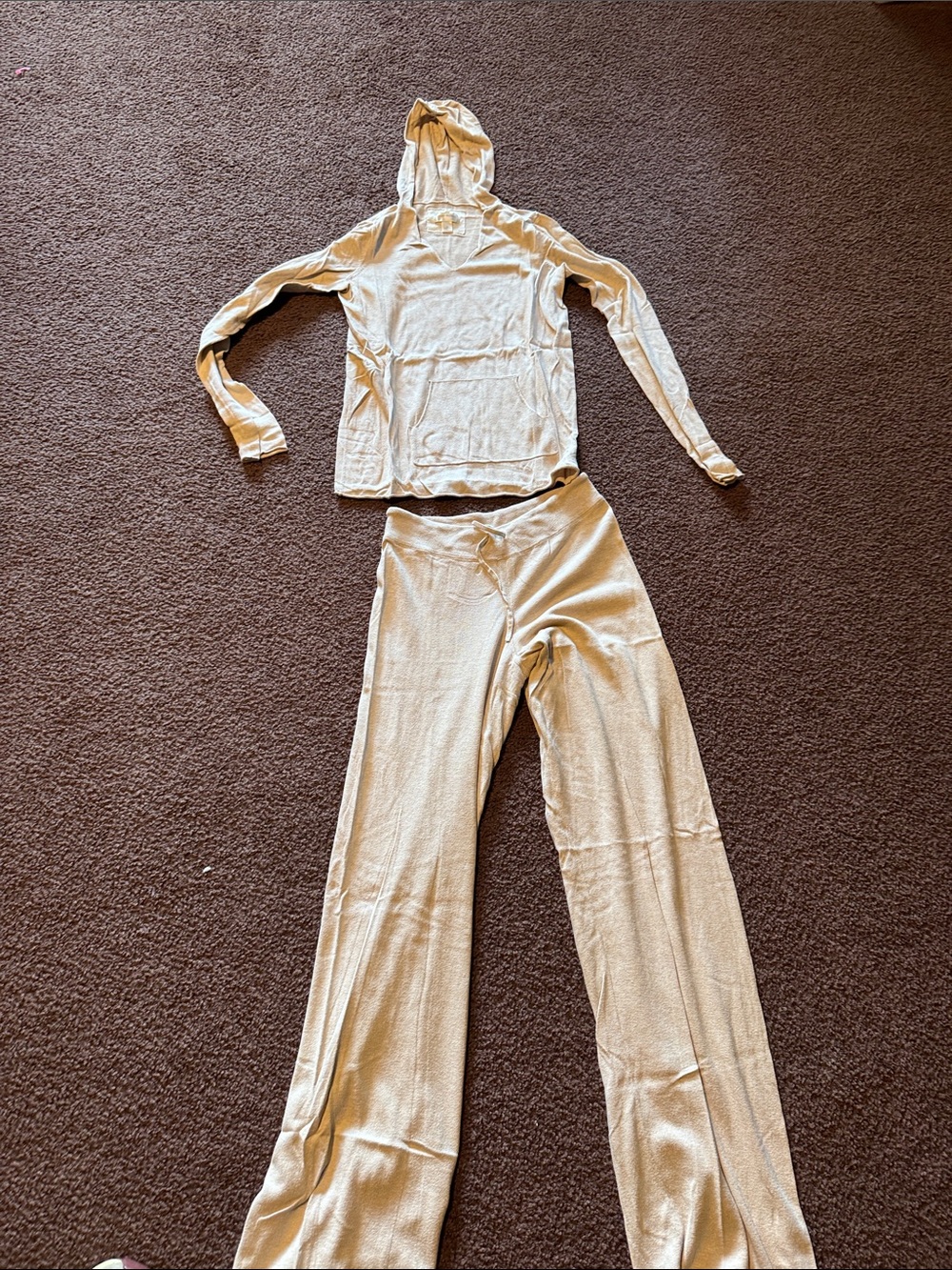 Vintage Banana Republic Women's Hooded Lounge Set - Cream Pants & Hoodie